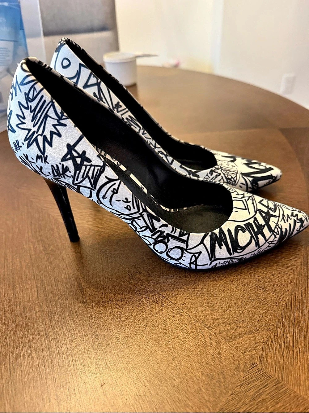 Michael Kors Claire Graffiti Leather Pump Heels in White & Black